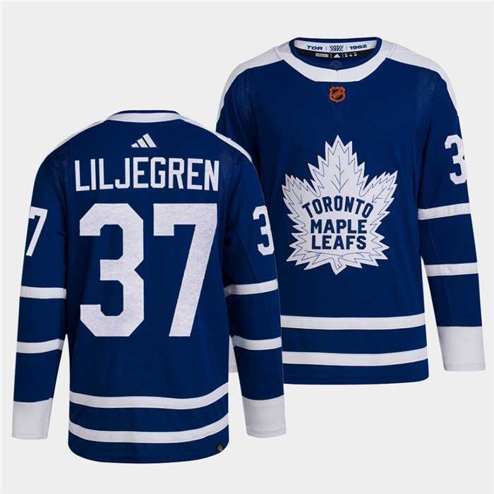 Men%27s Toronto Maple Leafs Black #37 Timothy Liljegren Blue 2022 Reverse Retro Stitched Jersey Dzhi